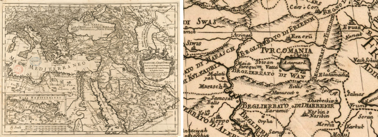 Guillaume Sanson ile Giacomo Cantelli’nin ortak çalışması olan harita 1679’da basılmıştı.