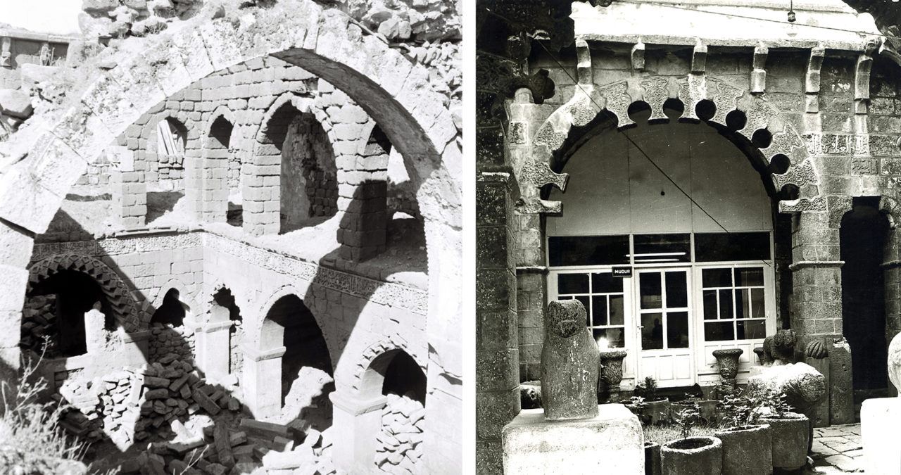 Li çepê: Medreseya Mesûdîyeyê ya wekî Tacîyye hatî qeydkirin. (Fotograf: Arşîva Metin Sözen, Weqfa ÇEKÛLê, 1960an) <br>Li rastê: Medreseya Zincîrîyeyê ya ji bo şafiîyan hatî çêkirin. (Fotograf: Adil Tekin, Arşîva DTSOyê, 1970)