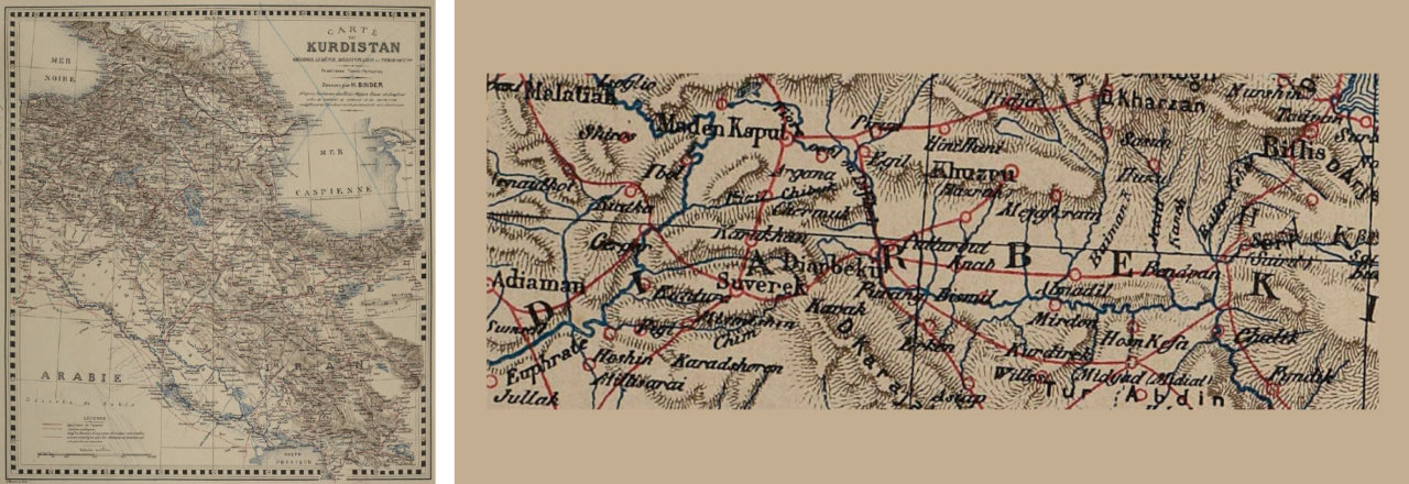 The map drawn by Henry Binder depicting the Kurdish, Georgian and Armenian provinces and their surroundings is dated 1887.  